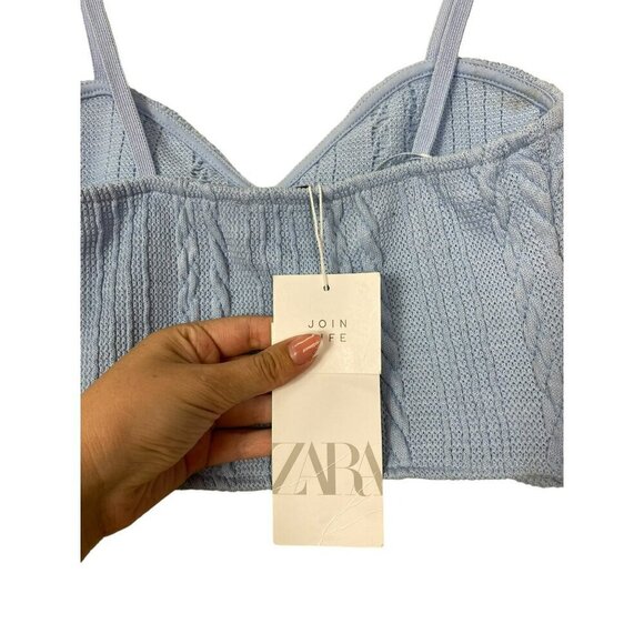 ZARA Women's Cable Knit Crop Top Tank Baby Blue Size Small NWT - Picture 10 of 16